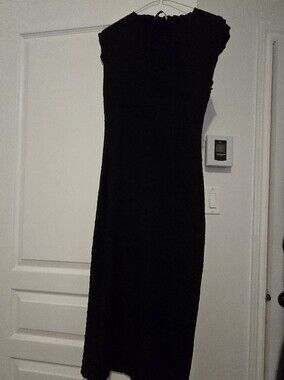 Zara Black Midi Dress - Sleek Cap Sleeve Sheath